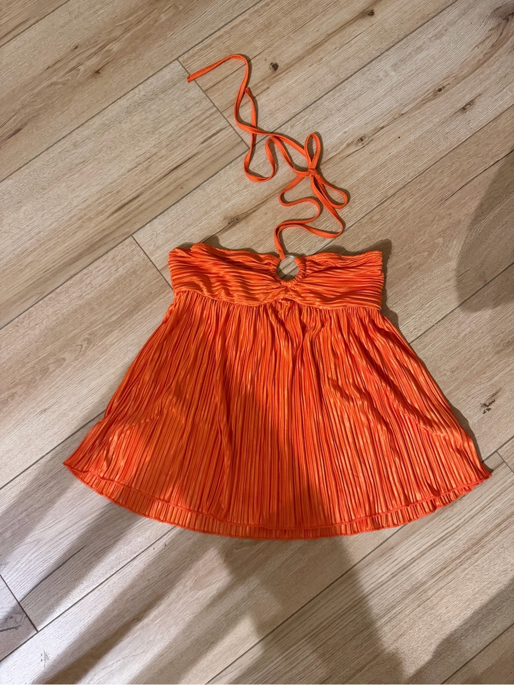 Bright Orange Halter Pleated Summer Top